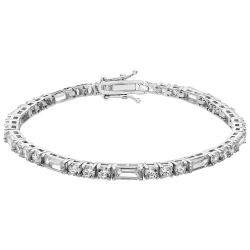 Silver Ladies' Baguette & Round Cz Bracelet
